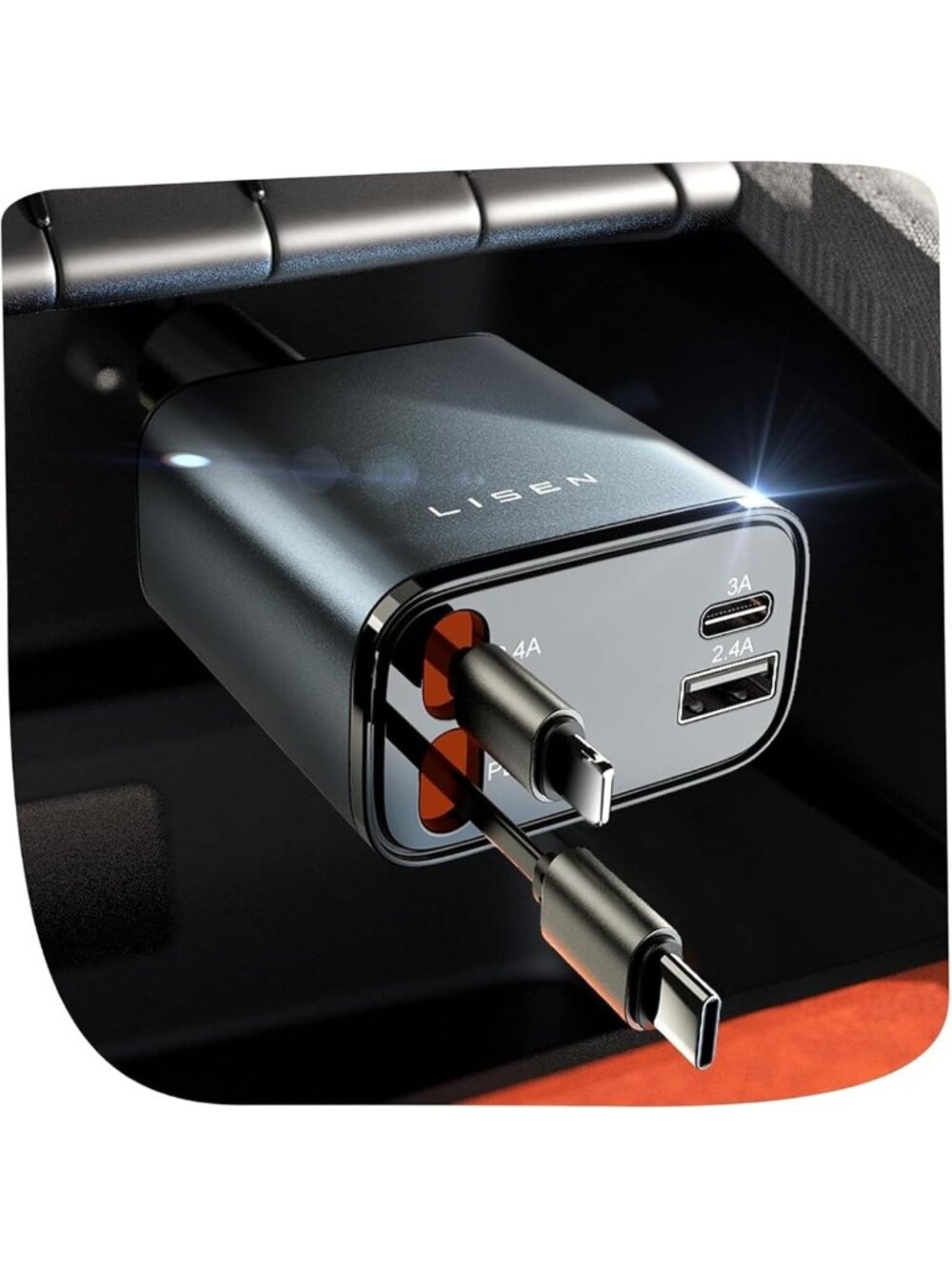 84W Retractable USB C Car Charger - Fast Charging 4-in-1 Multi-Device Adapter